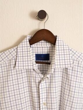 David Donahue XL Blue Windowpane Dress Shirt